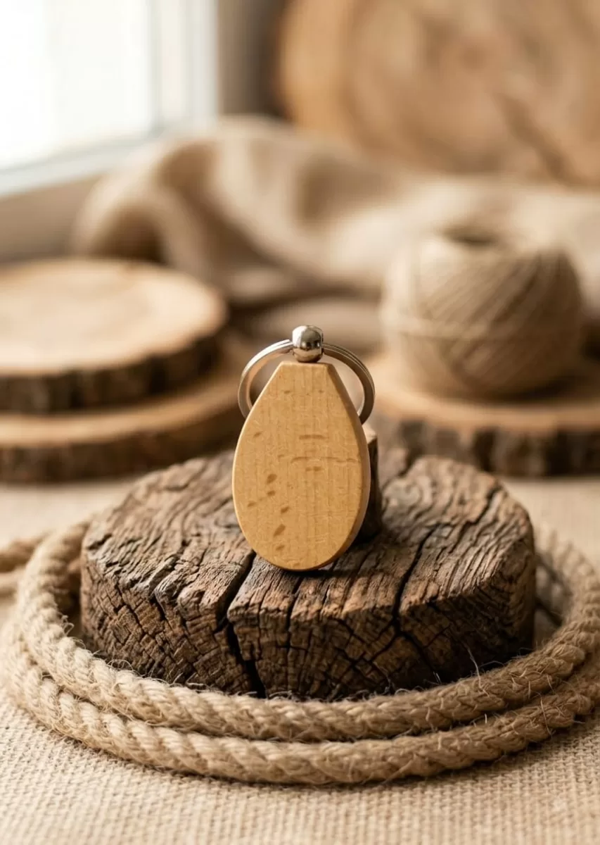 Llavero de Madera y Cuero Gota